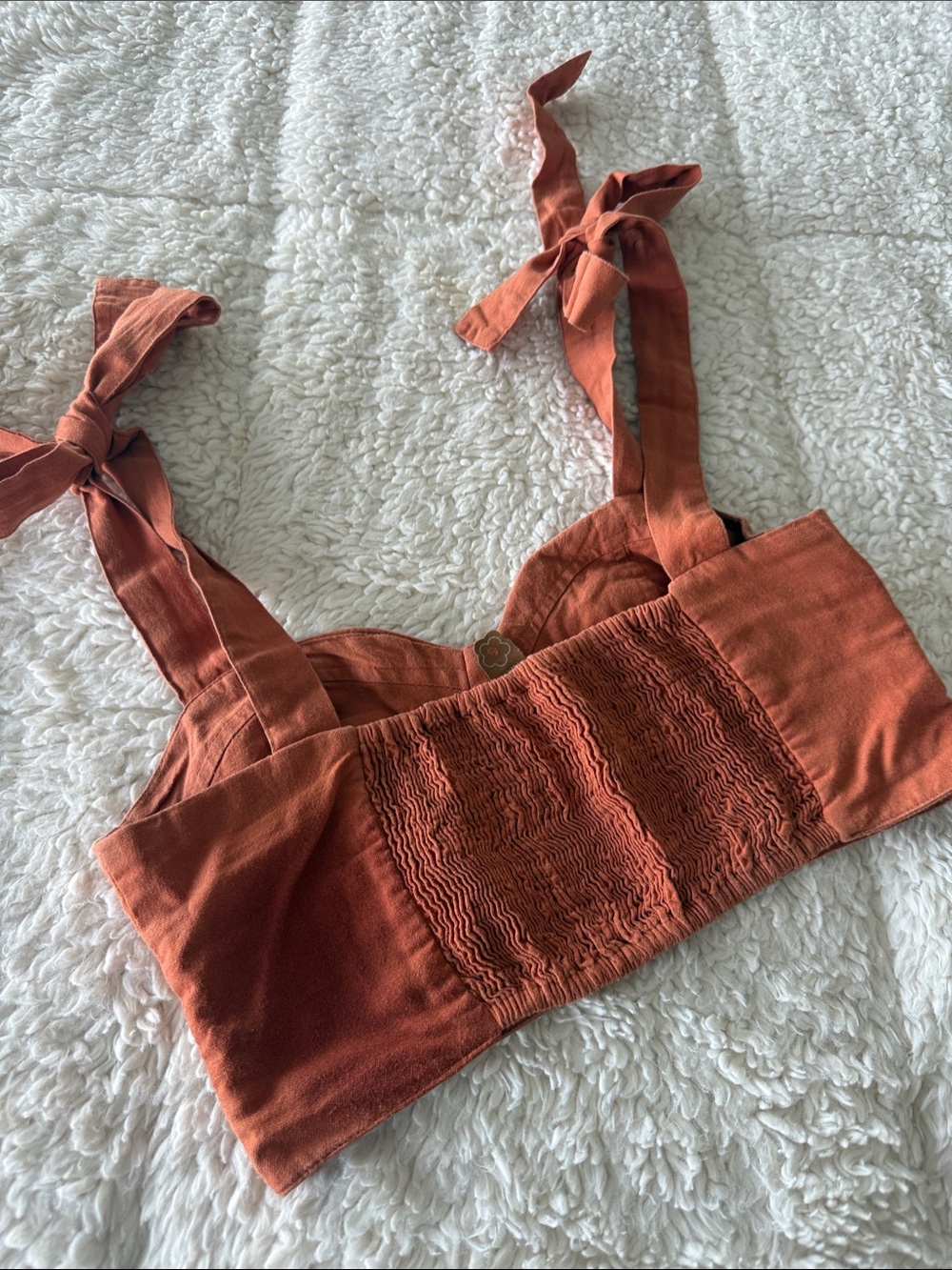 FARM Rio Rust Tie-Shoulder Smocked Crop Top - Picture 4 of 10